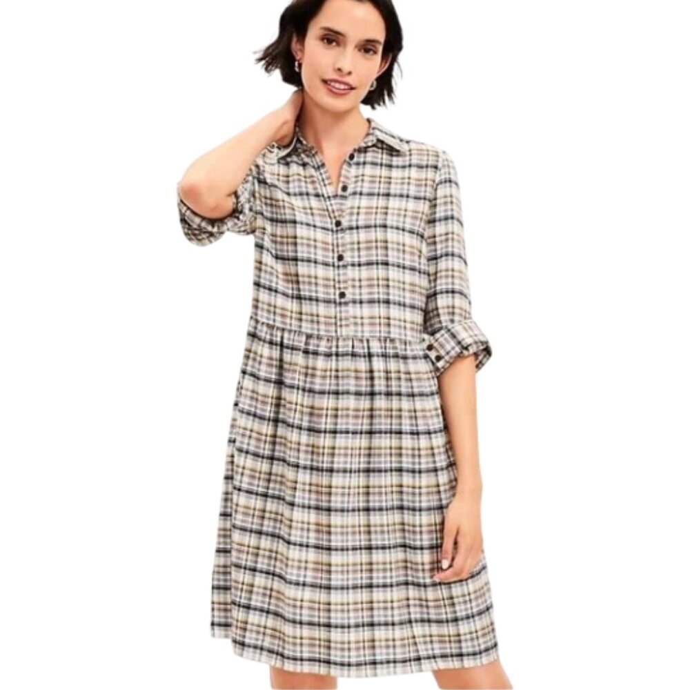 LOFT Plaid Swing Shirtdress‎ XS
